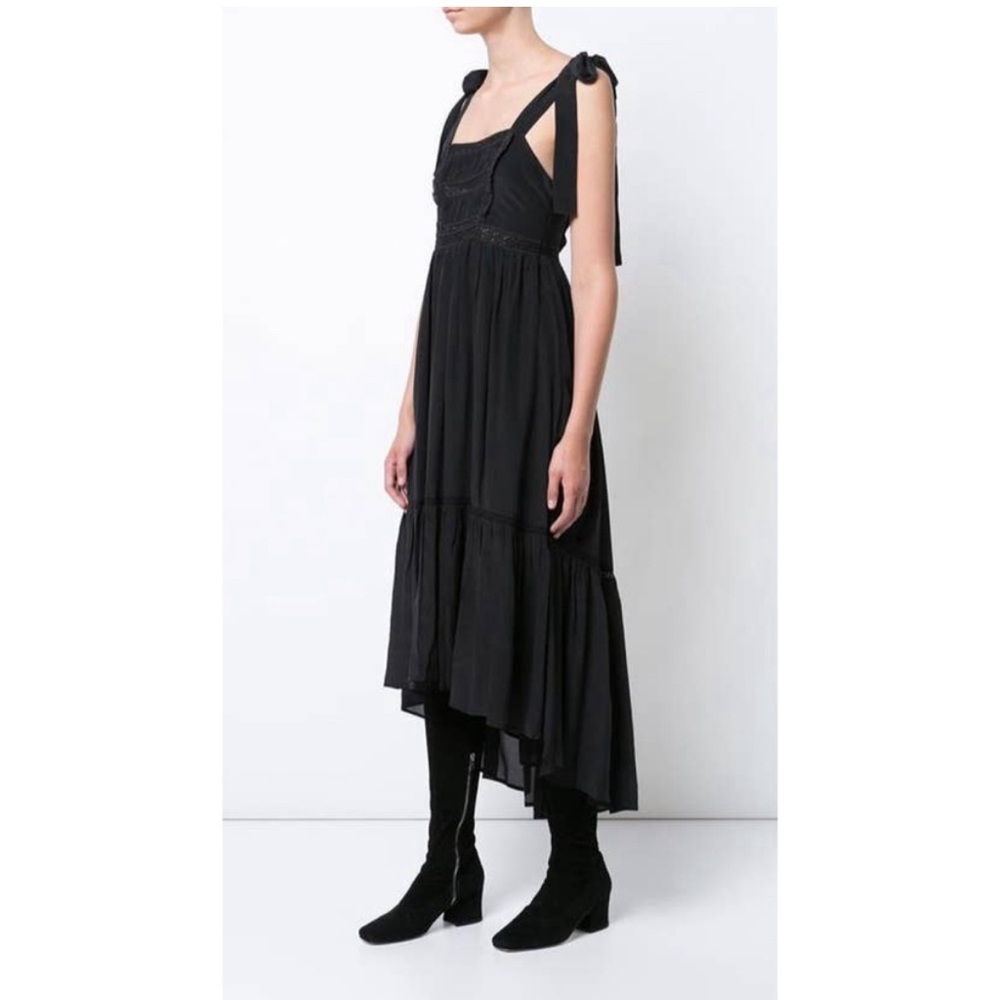 Ulla Johnson Black Silk dress w Shoulder tie and Asymmetrical Hemline